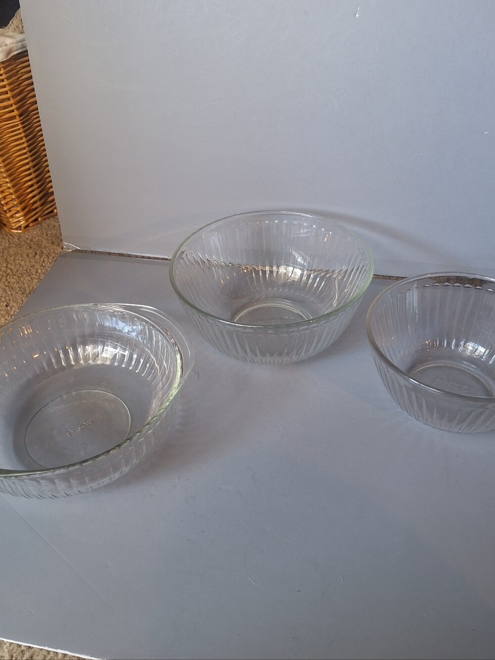 Vintage Pyrex Set of 3 Clear Ribbed Nesting Mixing Bowls